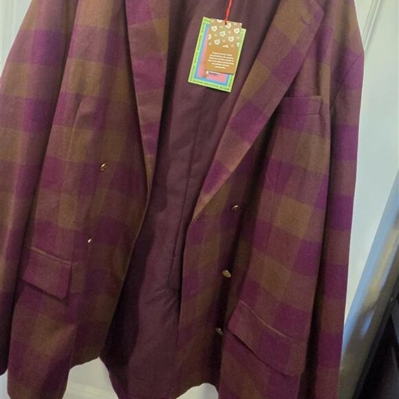 Houston White Adult Holiday Suiting Gingham Checkered Blazer - Purple/Brown XXL - Picture 1 of 6